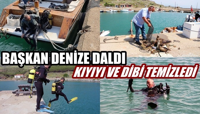 Gökçeada Belediye Başkanı Çetin, dalış yaparak denizi temizledi (VİDEO)