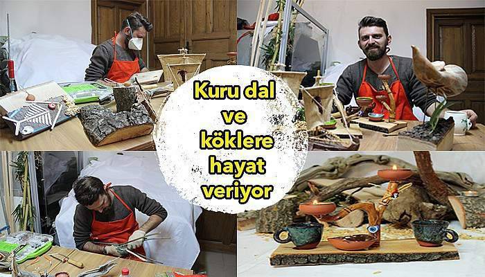 Kampta topladığı kuru dal ve ağaç köklerinden yaptı