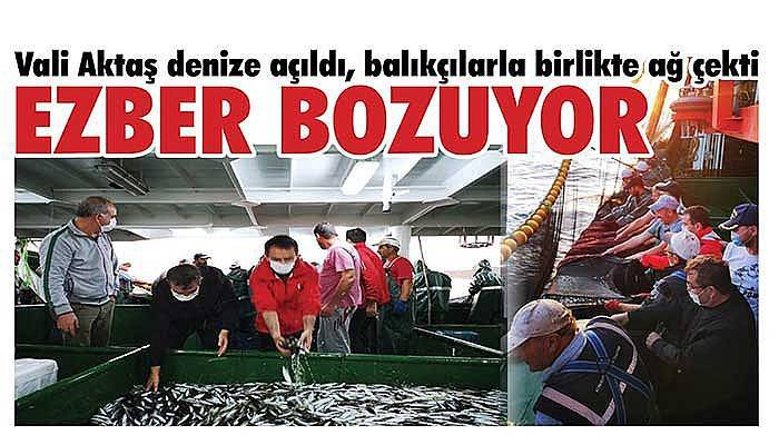 Vali Aktaş denize açıldı, balıkçılarla birlikte ağ çekti (VİDEO)
