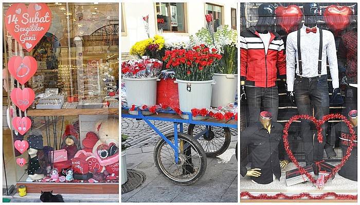 Vitrinler sevgililer gününde çok renkli