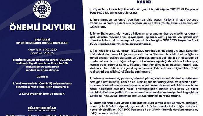 BİGA UMUMİ HIFZISSIHHA KURULU TOPLANDI