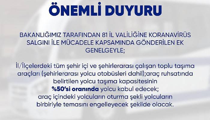 TOPLU TAŞIMA ARAÇLARINA YÖNELİK KORONAVİRÜS TEDBİRLERİ ARTIRILDI