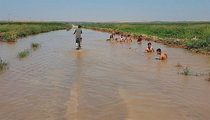 Şanlıurfa’da çocuklar asfaltta yüzüyor