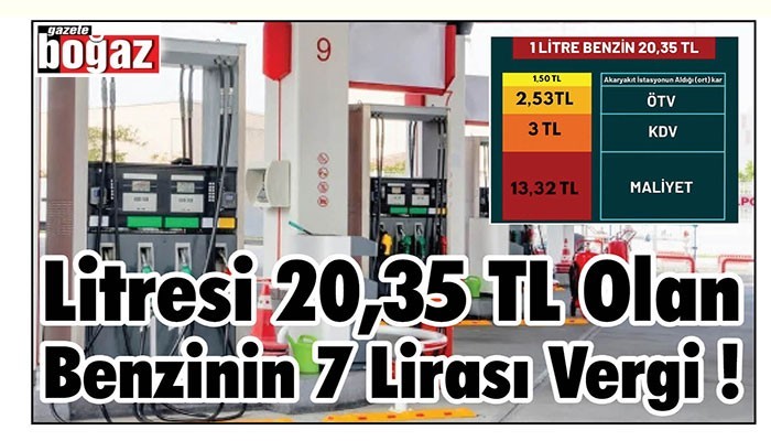 Litresi 20,35 TL Olan BENZİNİN 7 LİRASI VERGİ!