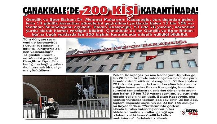 Çanakkale’deki yurtlarda 200 kişi karantinada!