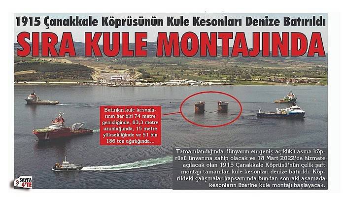 1915 Çanakkale Köprüsünün Kule Kesonları Denize Batırıldı