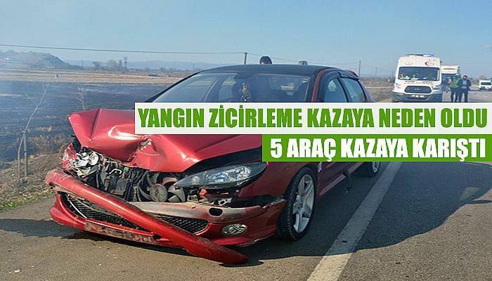 Anız yangını zincirleme kazaya sebep oldu