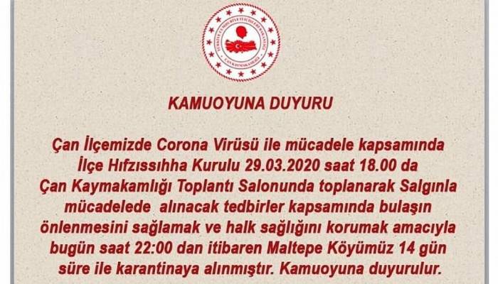 Çan'ın Maltepe Köyü karantinaya alındı!