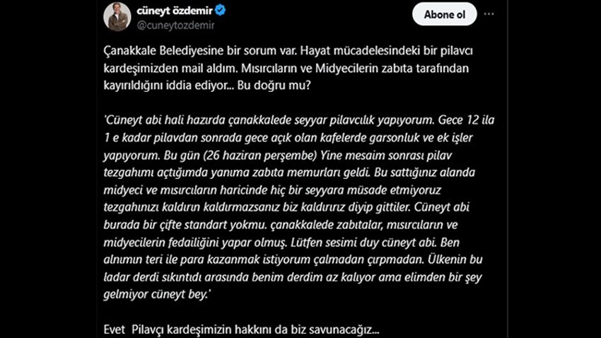 Çanakkale’de Seyyar Pilavcıdan Çifte Standart İddiası