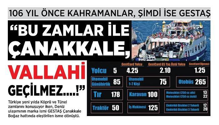 106 YIL ÖNCE KAHRAMANLAR, ŞİMDİ İSE GESTAŞ 'BU ZAMLAR İLE ÇANAKKALE, VALLAHİ GEÇİLMEZ….!'