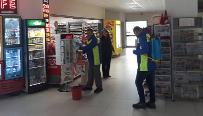 BİGA'DA OTOBÜS TERMİNALİNDE 'KORONAVİRÜS' ÖNLEMİ