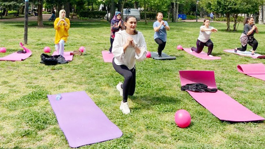 Açık havada spor yaptılar