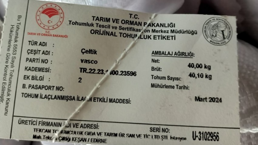 Çeltik Tohumu İkinci Partisi Dağıtıldı