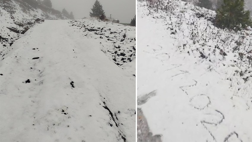 Kazdağları’na yılın ilk karı düştü, araçlar yollarda mahsur kaldı
