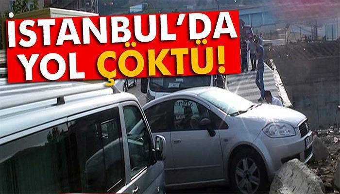 Yol çöktü, araçların tekerleri çukura saplandı