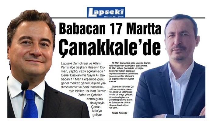 Babacan 17 Martta  Çanakkale’de