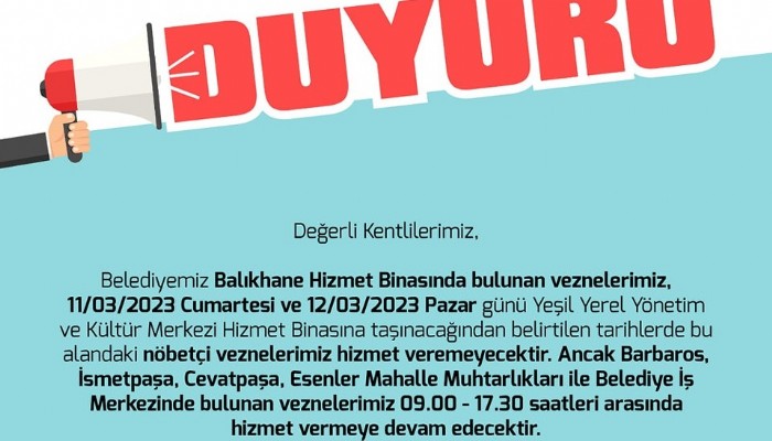 Çanakkale Belediyesi Balıkhane Hizmet Binası Vezneleri Bugün ve Pazar Günü Hizmet Veremeyecek