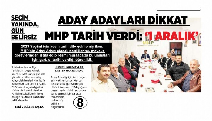 Seçim Yakında, Gün Belirsiz   Aday Adayları Dikkat Mhp Tarih Verdi: '1 Aralık'