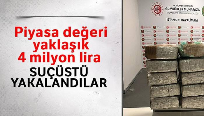 İstanbul Havalimanı'nda piyasa değeri yaklaşık 4 milyon lira olan 13 kilo kokain ele geçirildi