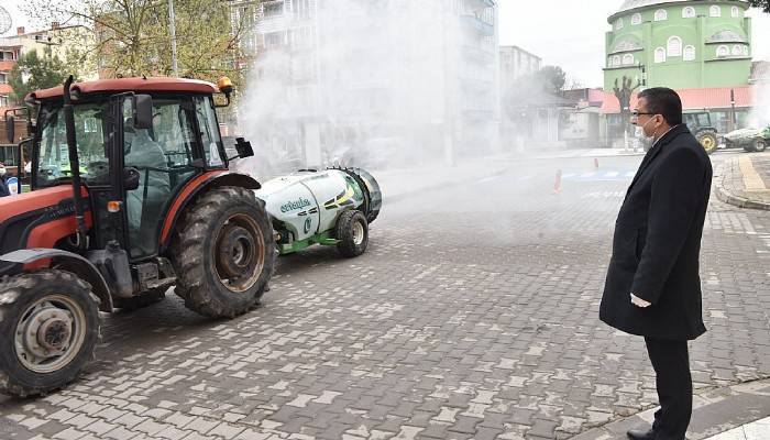 Çan'da cadde ve sokaklara 'atomizer' dezenfeksiyon