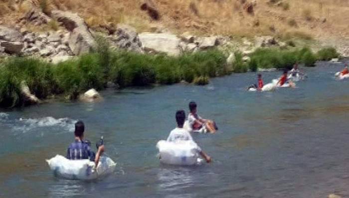 Pet şişe dolu torbayla rafting heyecanı