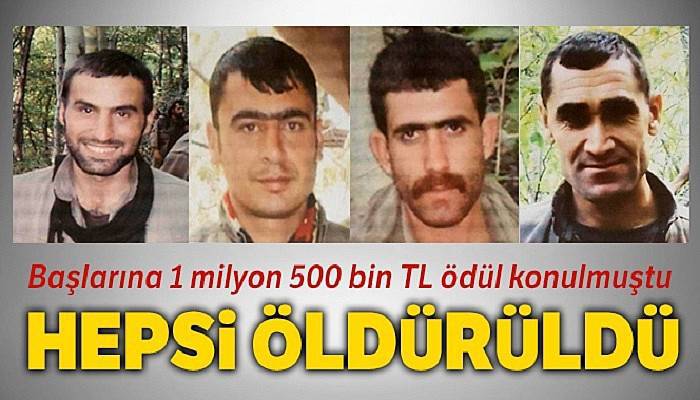 Başlarına 1 milyon 500 bin TL ödül konulmuştu, 4'ü de öldürüldü
