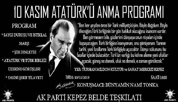 AK Parti Kepez Belde Teşkilatı 10 Kasım Atatürk’ü Anma Programı Gerçekleştirecek