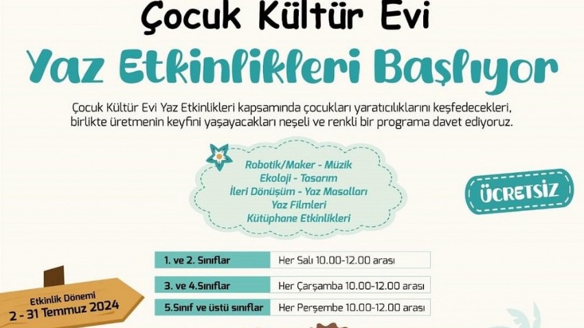 Çocuk Kültür Evi Yaz Etkinlikleri Başlıyor