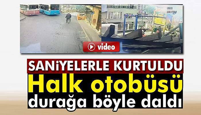 Halk otobüsü durağa böyle daldı