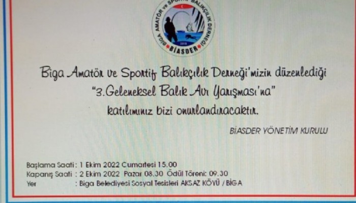 BİGA’DA BALIK AVI YARIŞMASI DÜZENLENECEK