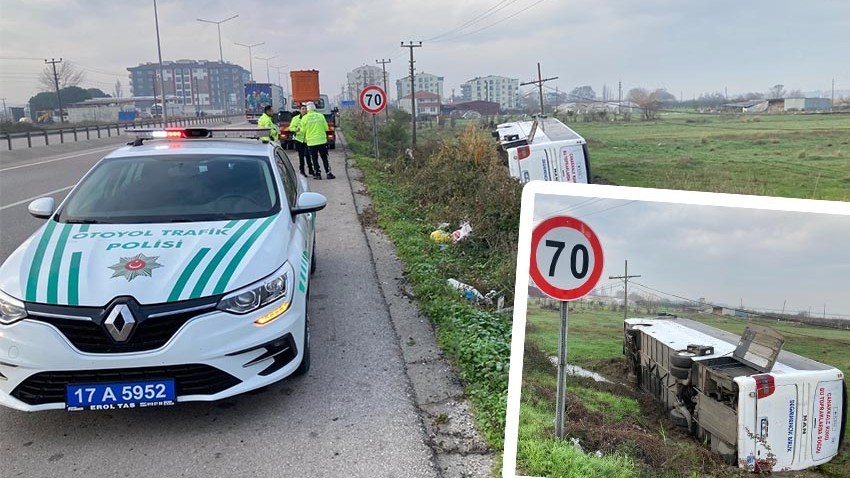 Lapseki’de İÇDAŞ işçilerini taşıyan otobüs kaza yaptı: 5 yaralı (videolu)