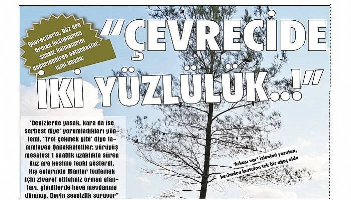 Çevrecilerin, Düz ara Orman kesimlerine sessiz kalmalarını değerlendiren vatandaşlar, ismi koydu; “ÇEVRECİDE İKİ YÜZLÜLÜK..!” ‘