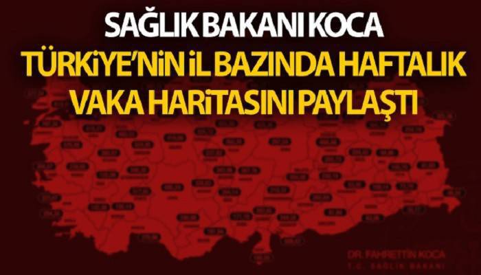 Sağlık Bakanı Koca, Türkiye'nin il bazında haftalık vaka haritasını paylaştı