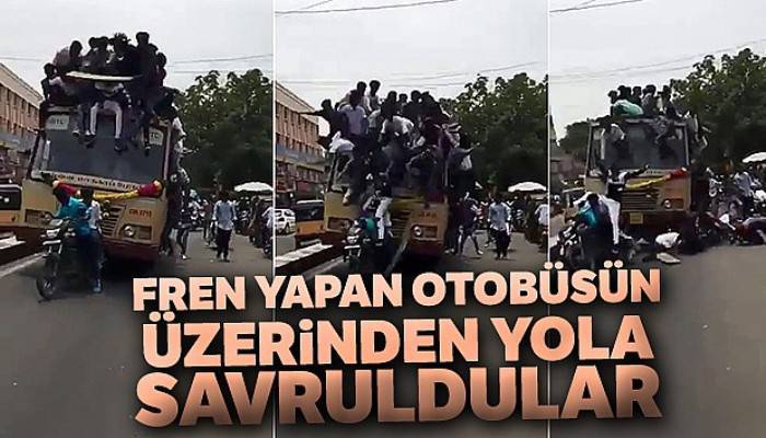 Fren yapan otobüsün üzerinden yola savruldular