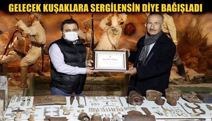 Pulluğa takılan savaş malzemelerini müzeye bağışladı