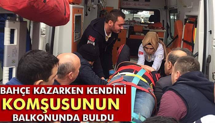 Bahçe kazarken kendini komşusunun balkonunda buldu
