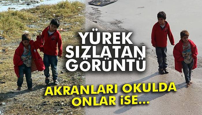  Akranları okul yolunda onlar yalın ayak yolda