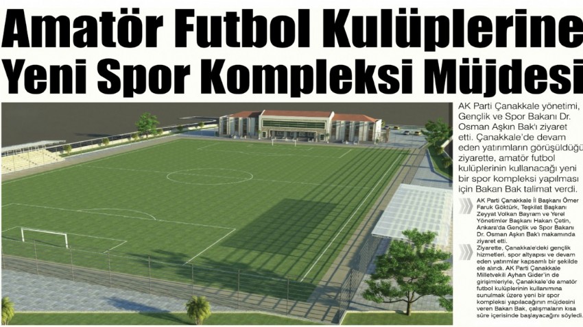 Amatör Futbol Kulüplerine yeni spor kompleksi müjdesi
