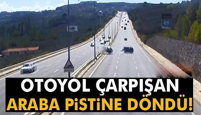 Otoyol çarpışan otomobil pistine işte böyle döndü