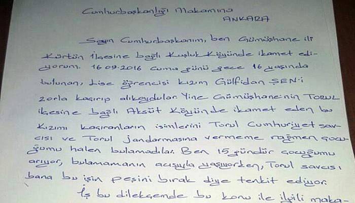Kaçırılan kızı için Cumhurbaşkanı’na mektup yazdı