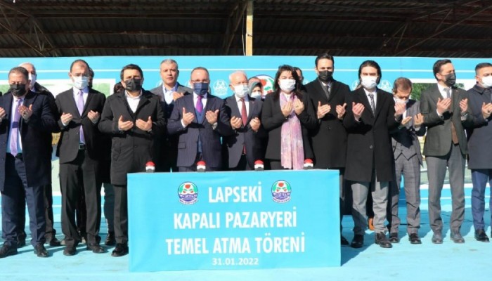 Turan Lapseki Belediyesi Kapalı Pazar Yerinin temel atma törenine katıldı