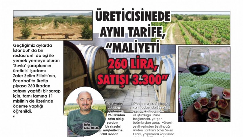 ÜRETİCİSİNE DE AYNI TARİFE, “MALİYETİ 260 LİRA,  SATIŞI 3.300”