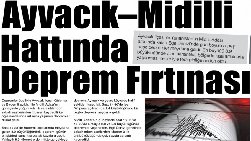 Ayvacık-Midilli Hattında Deprem Fırtınası