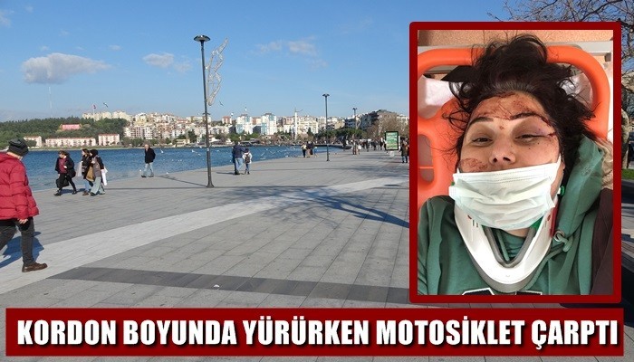 Kordon boyunda yürürken motosiklet çarptı (VİDEO)