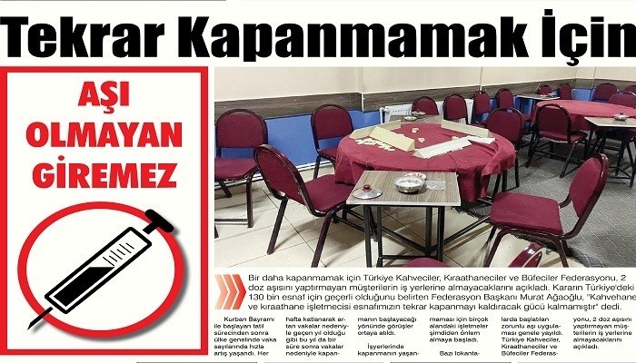 2 Doz Aşısı Olmayan Kahvehaneye Giremeyecek