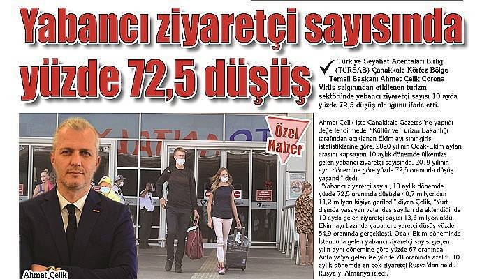 Yabancı ziyaretçi sayısında yüzde 72,5 düşüş