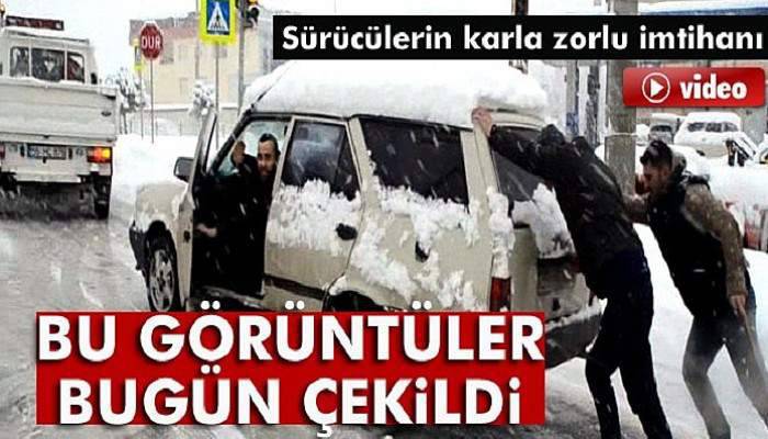 Sürücülerin karla zorlu imtihanı