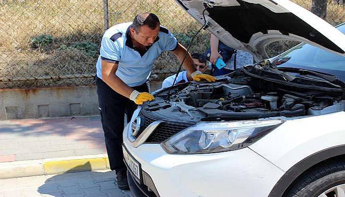 Otomobilin Motoruna Giren Kediyi İtfaiye Kurtardı