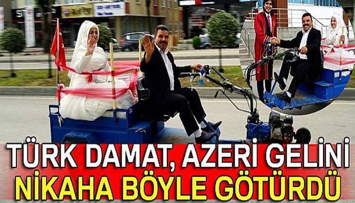 Türk damat, Azeri gelini gelin arabası yaptığı patpat ile nikaha götürdü