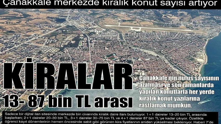 Çanakkale merkezde kiralık konut sayısı artıyor